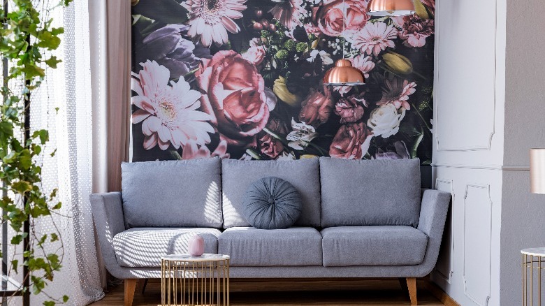 floral wallpaper accent wall