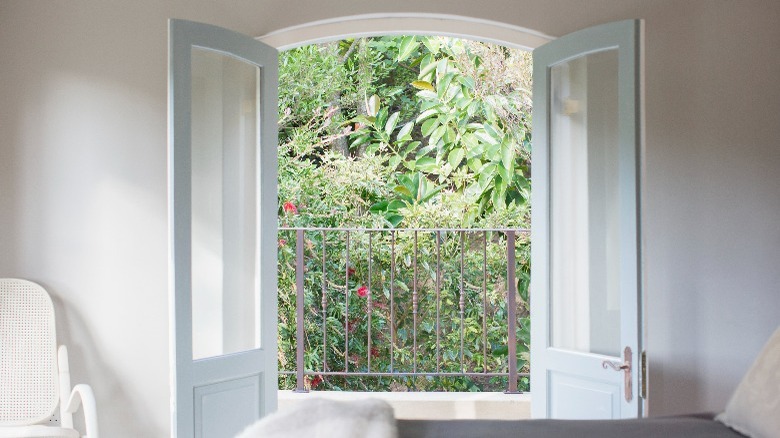 French doors and outdoor greenery