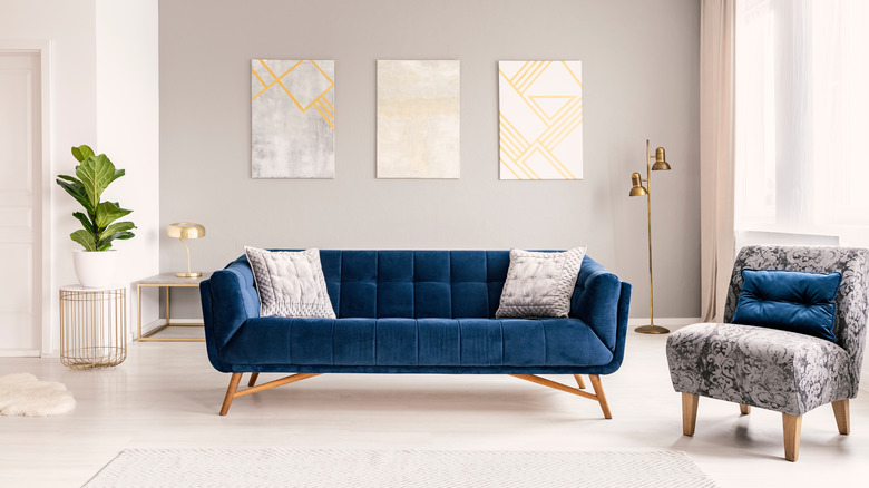 statement blue velvet sofa