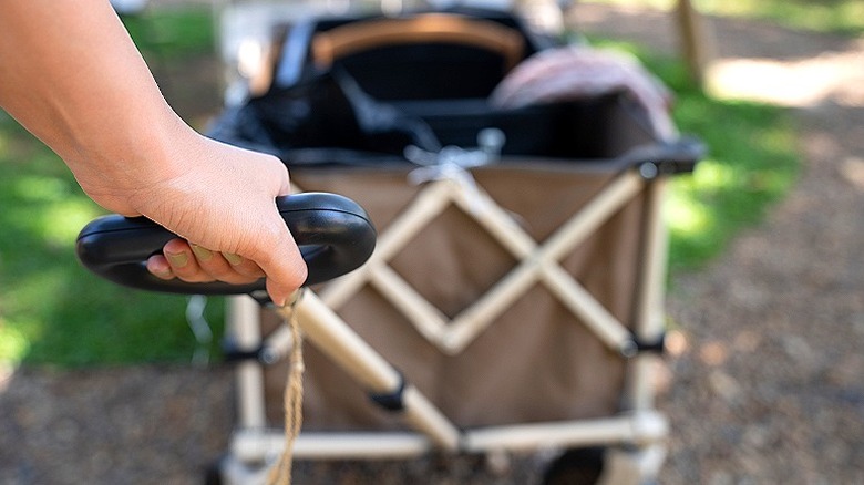 Person pulling garden cart