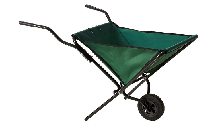 Green folding fabric wheelbarrow