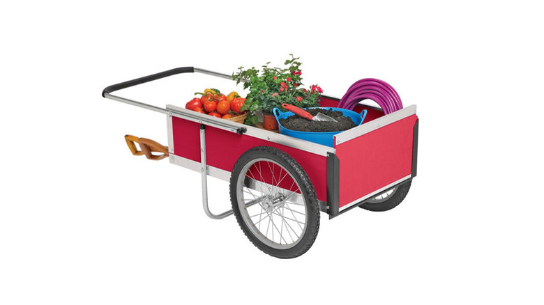 Red cart with garden supplies
