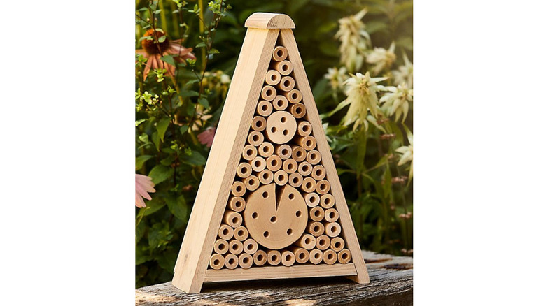Triangular wooden insect hive