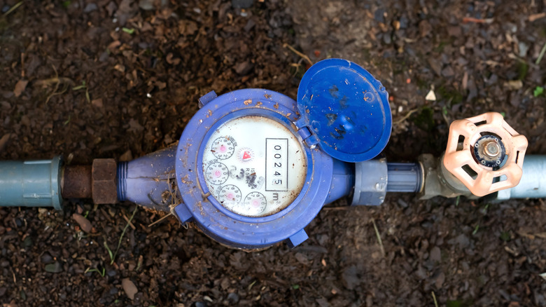 A water meter installed outside of a home