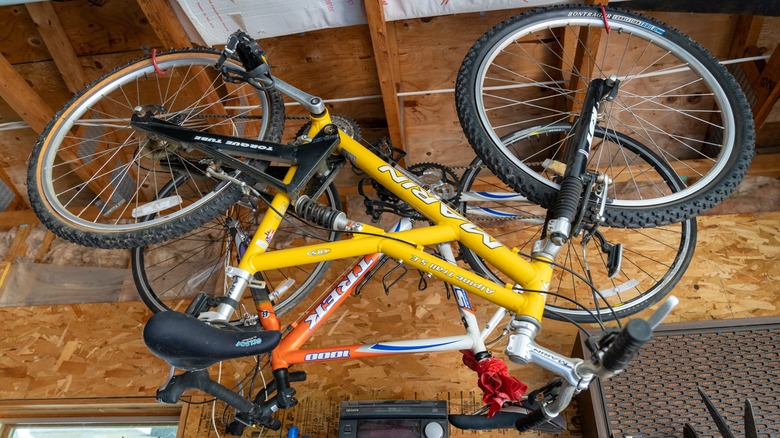 bikes hanging in garage