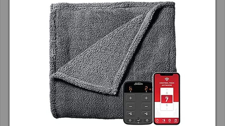 gray heated blanket with app