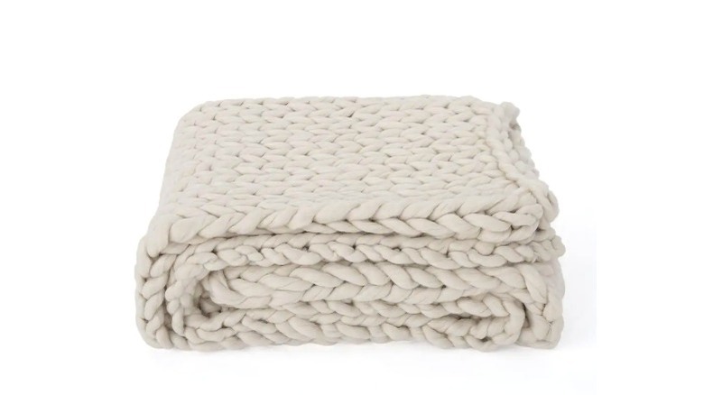 Ivory knitted throw blanket