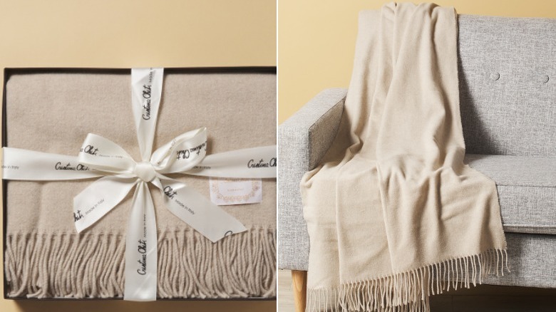 Folded cream cashmere blanket