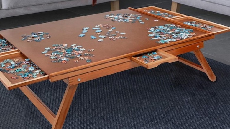 Brown table for puzzle