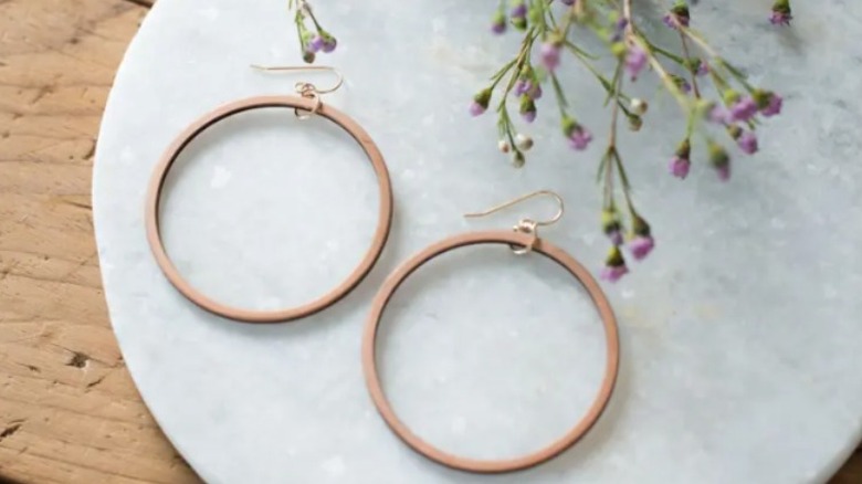 Magnolia wooden hoop earrings