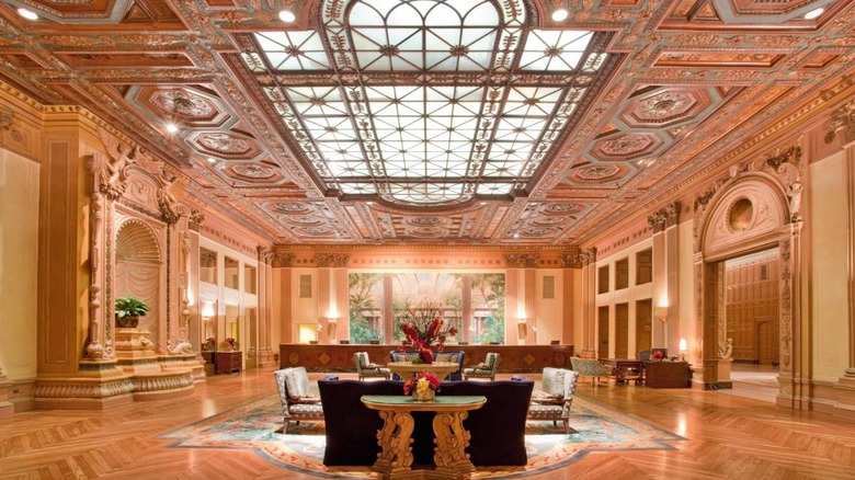 hotel lobby with stunning ceiling