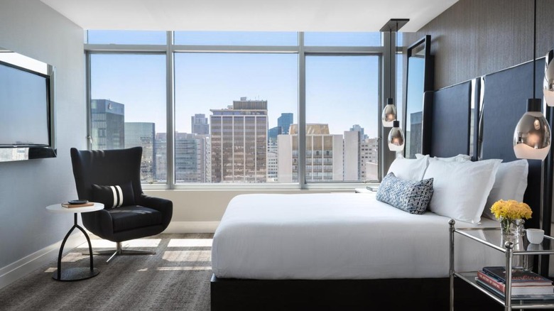 modern style hotel room with city views