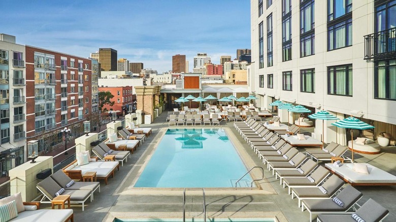 rooftop pool and lounge area