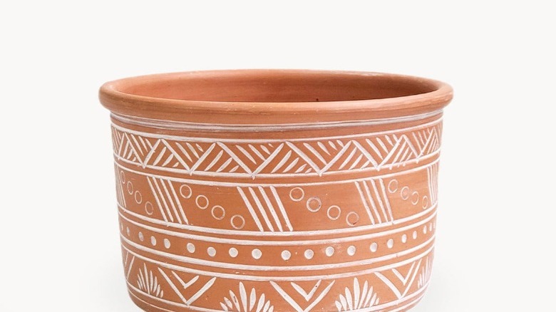 Hand etched artisan terracotta pot