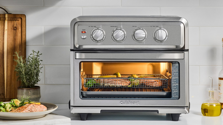 stainless steel toaster oven with hot chicken wings