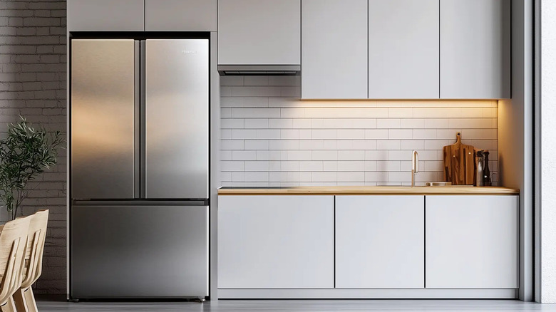 Hisense stainless steel fridge in modern minimalist kitchen