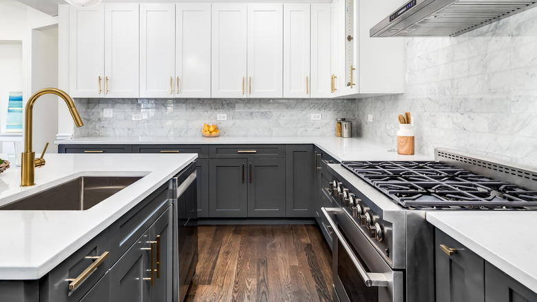 bright kitchen with white shaker cabinets