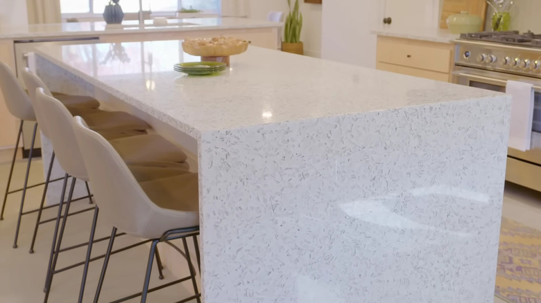 recycled glass countertop in renovated kitchen