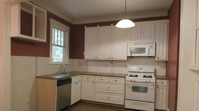 Deep red painted kitchen