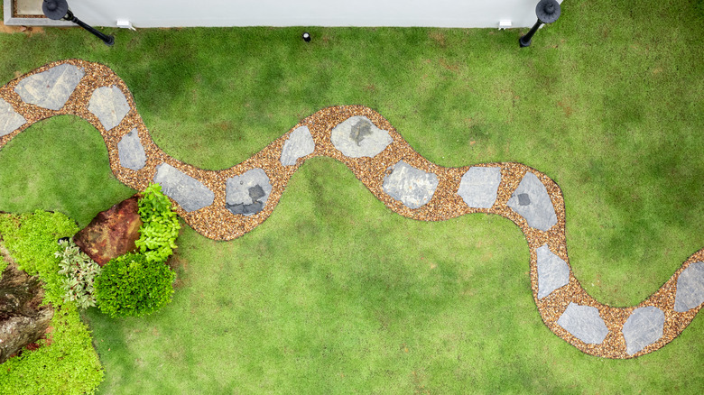 backyard stepping stone gravel path