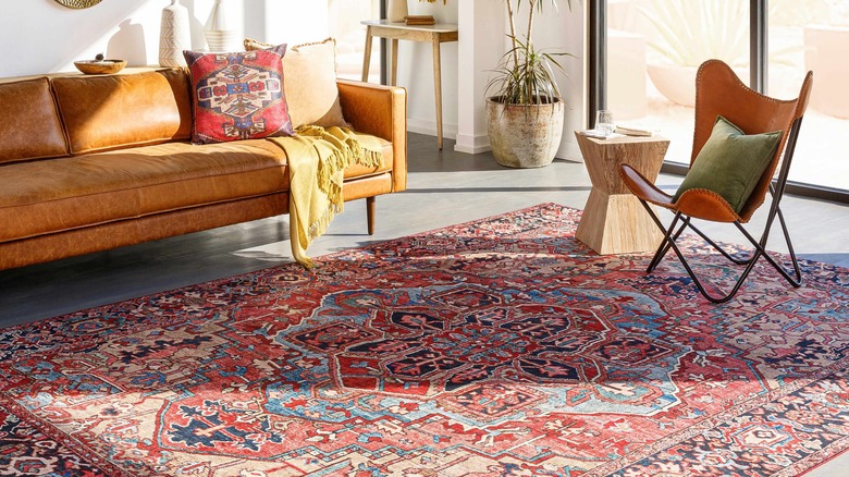 cololrful rug in living area