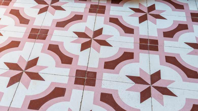 red white and pink encaustic tiles