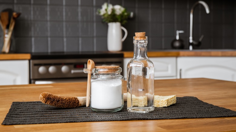 White vinegar and salt bottles