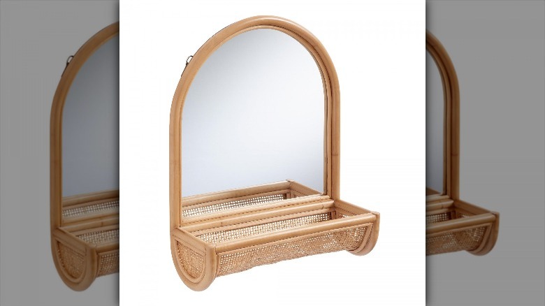 Rattan wall mirror with shelf