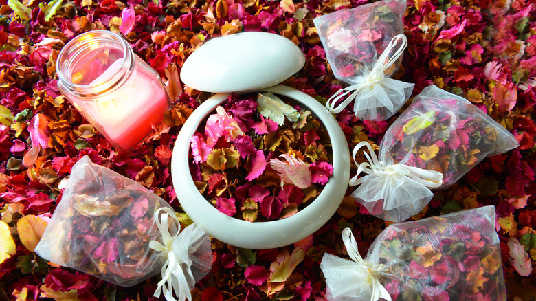 Rose petals potpourri in bowl