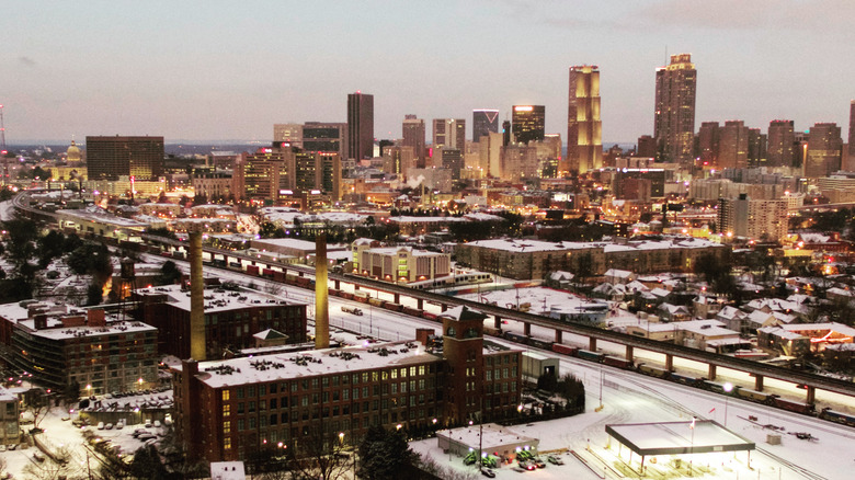 Aerial view of snow covered Cabbagetown