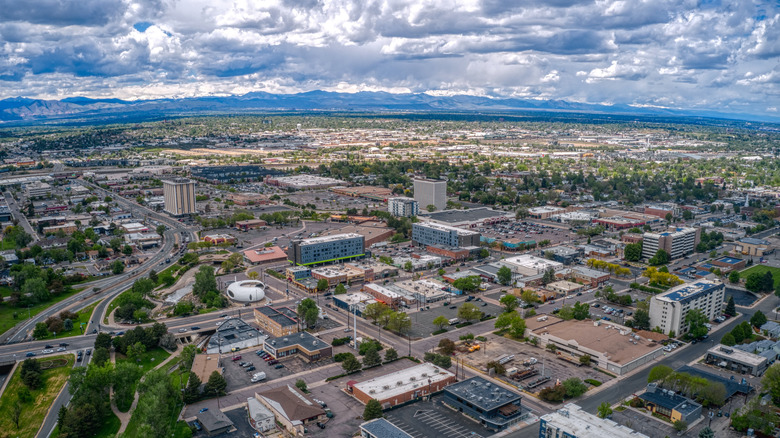 denver suburbs with aerial view