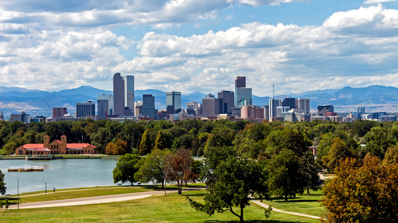 park in Denver with clouds