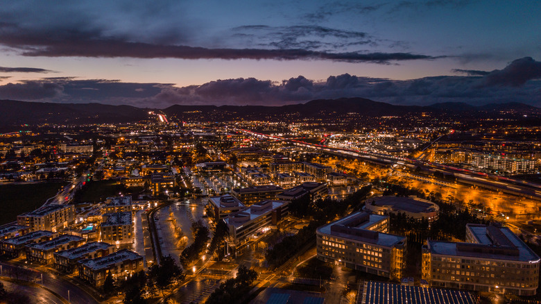 aerial view of night lights in Pleasanton