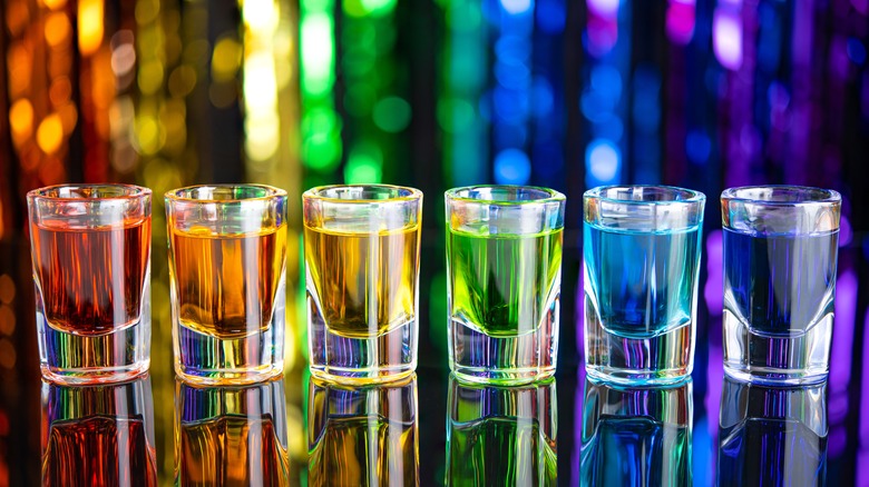 Rainbow-colored shot glasses