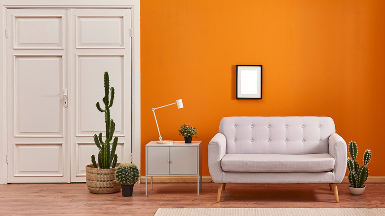 Living room with orange paint
