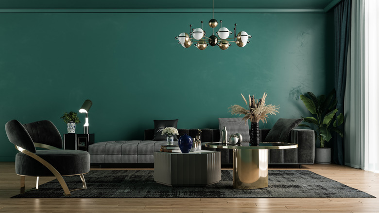 Dark green living room