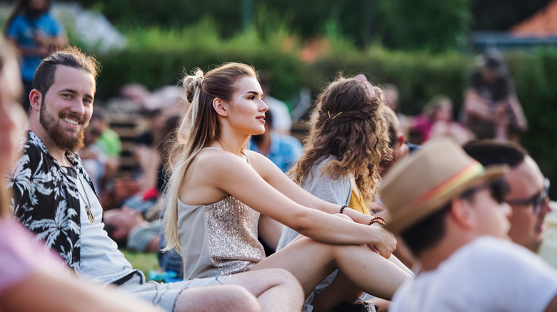 Listening to music in park