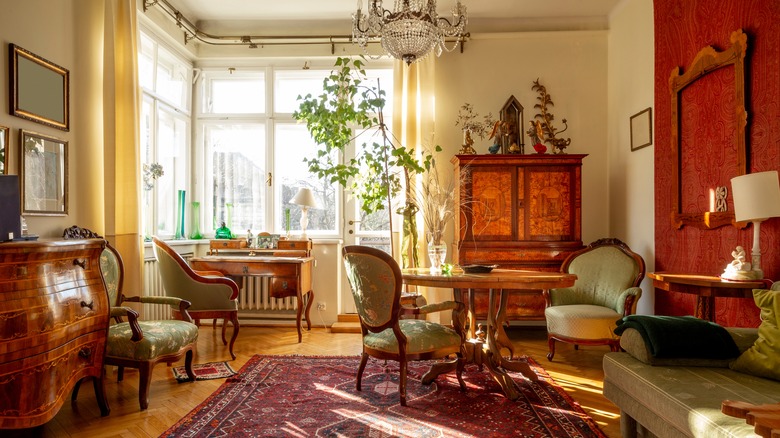 living room with antique furniture