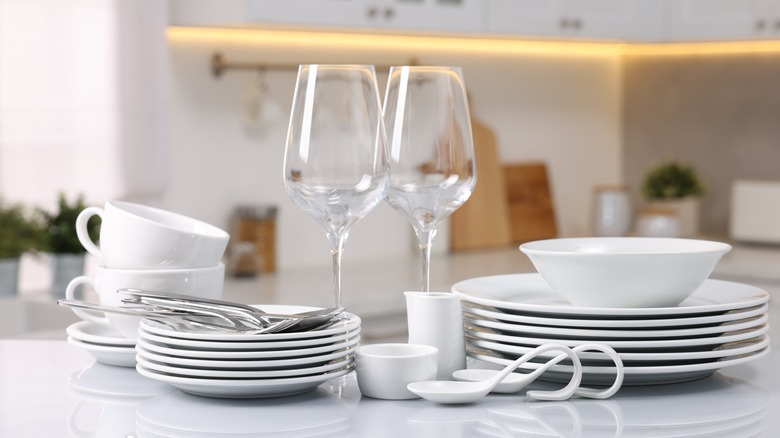 Plates and glasses on counter