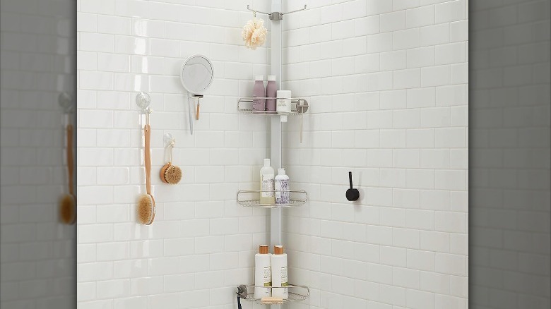 steel tension pole shower caddy