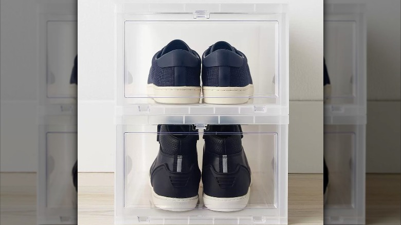 shoes in clear bins