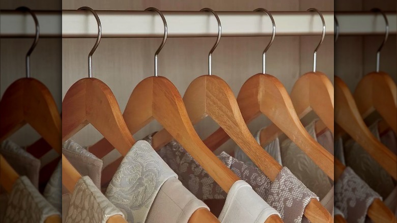 clothes on wooden hangers