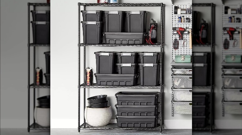 black shelving unit