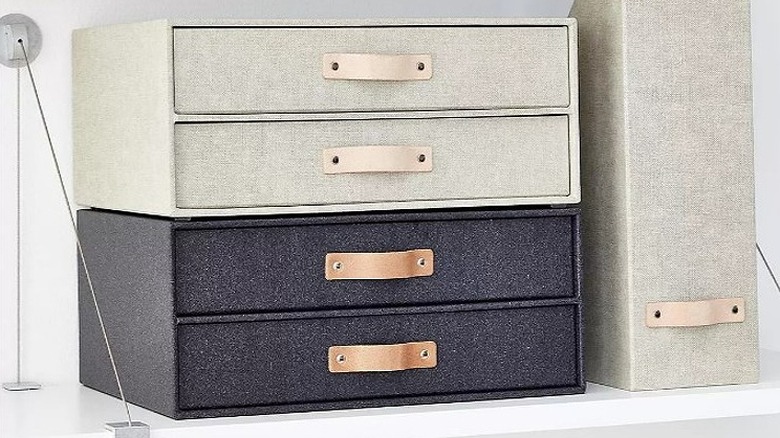 Desk drawers with leather handles