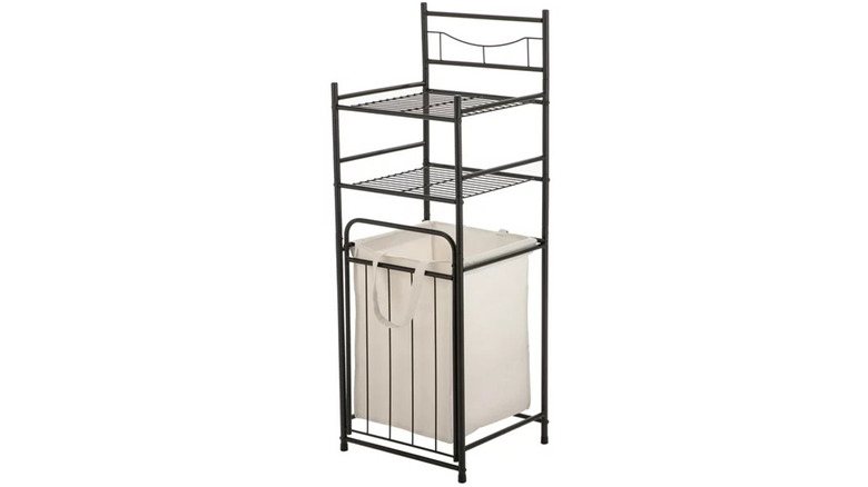 Laundry hamper with metal shelves