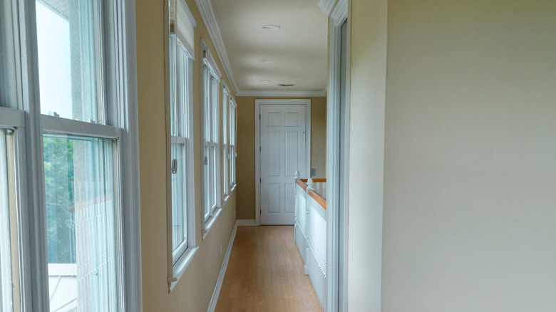 Hallway with large windows