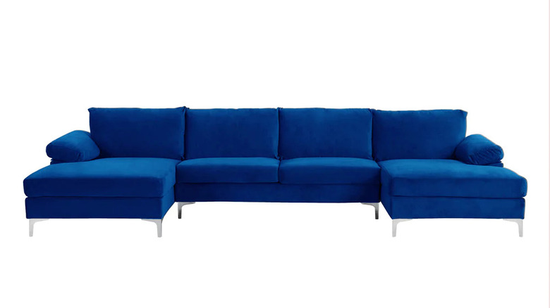 blue velvet sectional with chaise