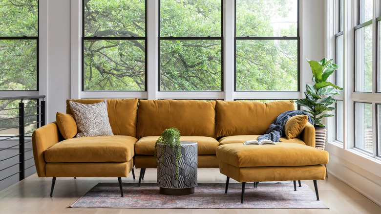 mustard yellow velvet sectional sofa