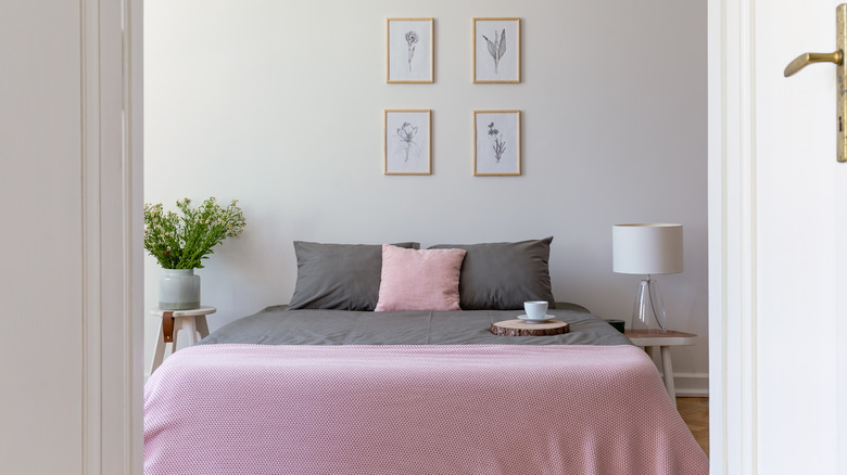 Gray and pink bedding