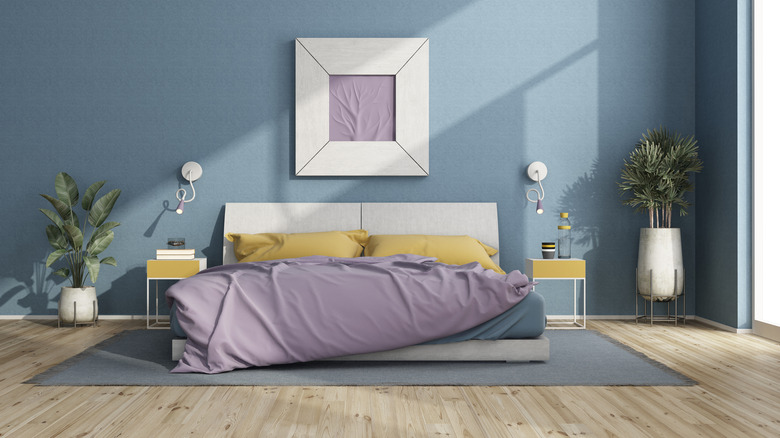 Purple, yellow and blue bedroom